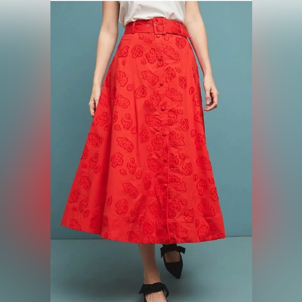 Anthropologie Sandra Belted Skirt Maeve Red size 6